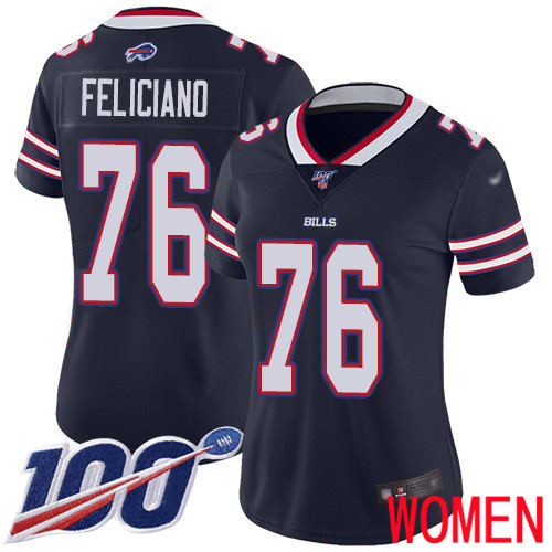 Women Buffalo Bills #76 Jon Feliciano Limited Navy Blue Inverted Legend 100th Season NFL Jersey
